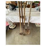 Shovel, pitchfork and hoe