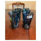 6- Carnival grape pattern glasses blue Indiana