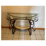 Metal and glass two tiered curved shelf