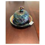 Carnival blue Indiana pattern Cheese/ butter dish
