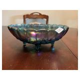 Carnival grape pattern Footed bowl blue Indiana
