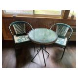 Wicker patio chairs, and table set