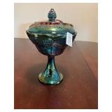 Carnival grape Pedestal candy dish blue Indiana