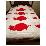 Arkansas Razorback, Hand sewn quilt. Queen