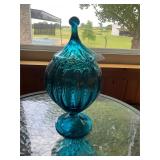 Beautiful blue glass vase with lid