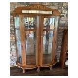Vintage curved glass, wood curio cabinet