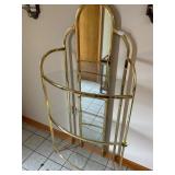 Brass and glass curved three tiered shelf
