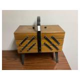 Wooden expandable, sewing box and content