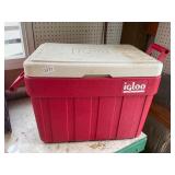 Red and white igloo cooler