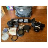 Vintage Konica 35mm camera and accessories