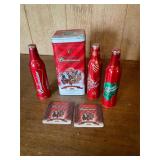 Budweiser Metal canister with 3 full bottles