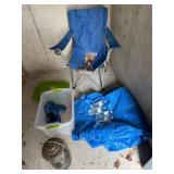 Camp chair, tarp, snacks, electric lantern