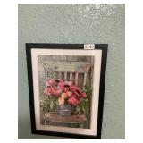 Framed beaded flower picture