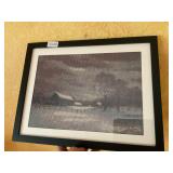 Framed beaded farm picture