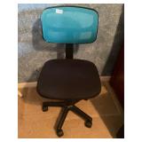 Black and teal rolling office chair