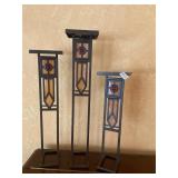 3 metal lead glass candle holders