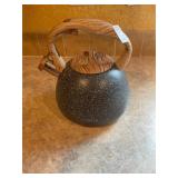 Wooden and enamel tea kettle