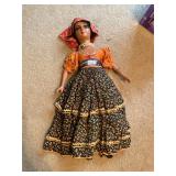 Large vintage doll orange top black dress