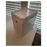6 white, lidded storage boxes