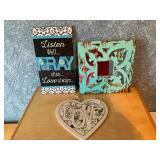 Teal mirror, love heart and pray often decor