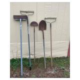 5 assorted yard working tools