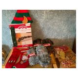 Elf hat, stocking, garland, and beads