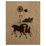 Metal horse, and windmill decor