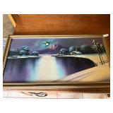 Framed signed cabin on the lake oil painting