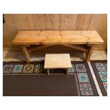 Wooden bench, small stepstool