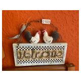 Welcome, rooster, hanging sign