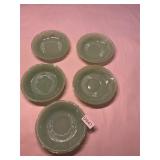 5- Jadite Fireking etched saucers