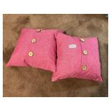 2- pink button pillows 10 x 10