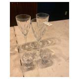 3 crystal glass stemware and 2 small goblets