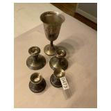 Silver goblet, and candleholders