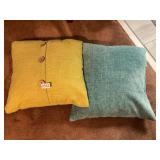 Yellow and teal pillows 13 x 13