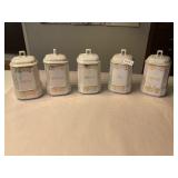 5- Vintage White Iridescent porcelain canisters