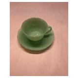 Jadite Fireking Etched Cup and Saucer