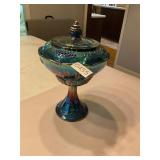 Carnival grape Pedestal candy dish blue Indiana