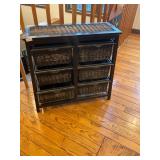 Wood and wicker 6 drawer storage