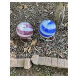 Yard art Glass balls blue and pink/ white swirls