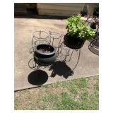 Six flower stands and two pots plus thermometer
