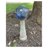 Yard art Blue glass ball with pedestal base