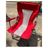 2- red and gray folding camp chairs