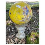 Yard art Yellow glass ball and pedestal