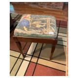 Vintage footstool, tapestry top girl and puppies
