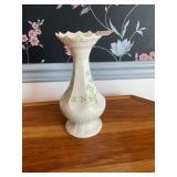 Belleek numbered green/white vase