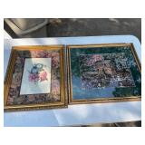 2- framed flower and mill picture
