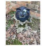 Yard art Blue glass owl with frog base