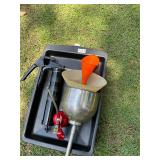 Oil change bucket, can, funnels