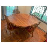 Wooden pedestal base kitchen table /  four chairs